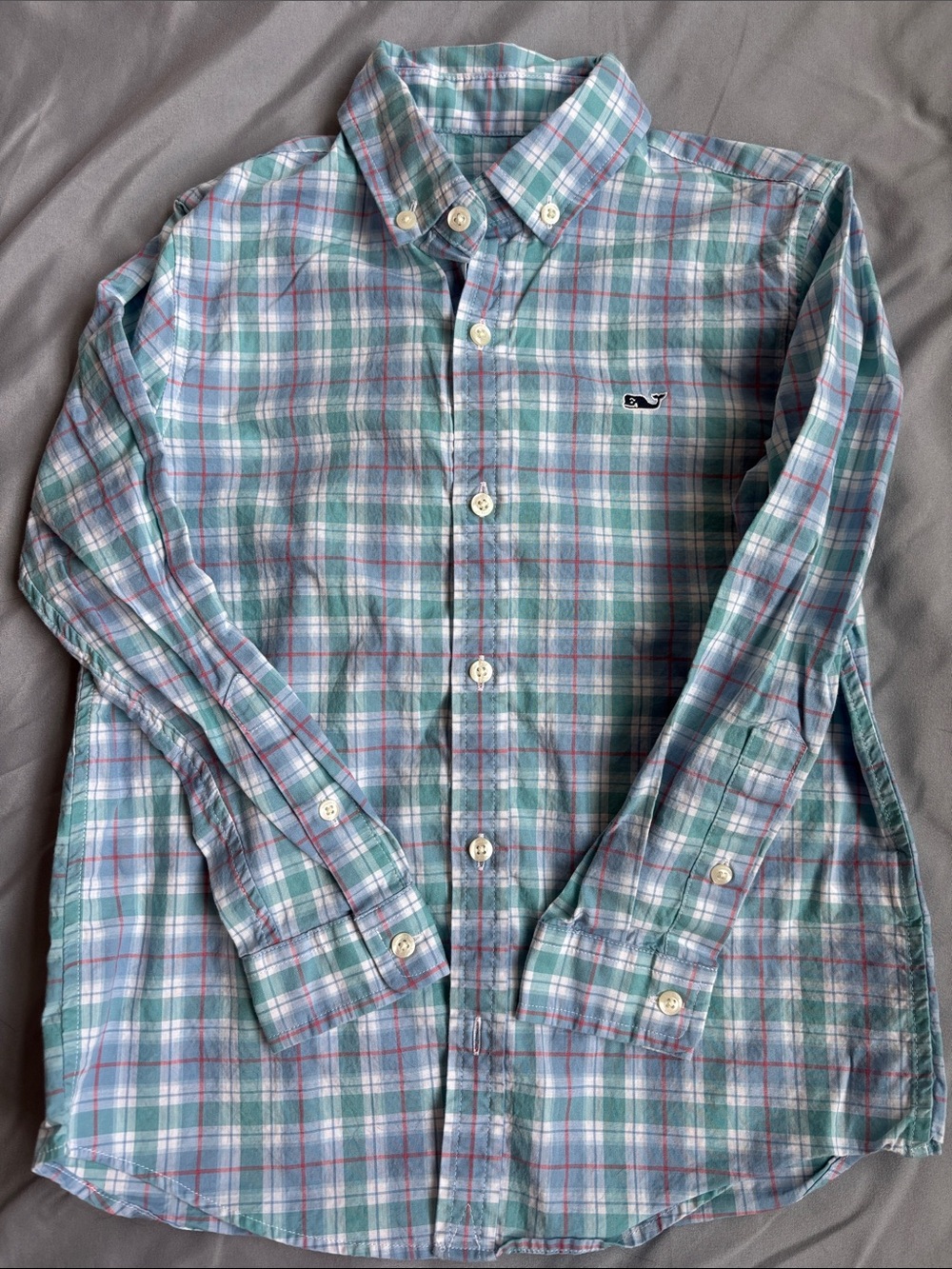 Vineyard Vines Mint, Light Blue & Pink Plaid Button-Down Shirt